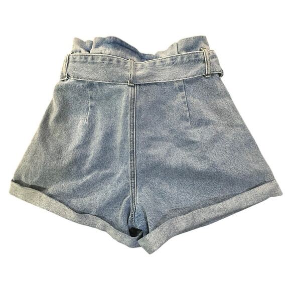 Forever 21 Y2K 90s Size XS High Waisted Belted Paper Bag Denim Jean Shorts - Picture 2 of 13